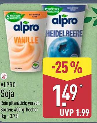 ALPRO Soja – Vanille und Heidelbeere 400 g Becher