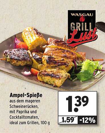 Ampel-Spieße aus dem mageren Schweinerücken, mit Paprika und Cocktailtomaten, ideal zum Grillen, 100 g
