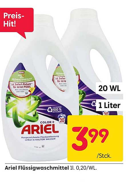 Ariel Flüssigwaschmittel 1 l - Preis-Hit für strahlende Sauberkeit!