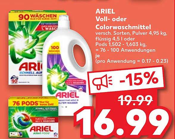 ARIEL Voll- oder Colorwaschmittel - 15% Rabatt!