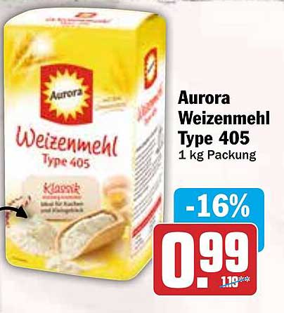 Aurora Weizenmehl Type 405 1 kg Packung