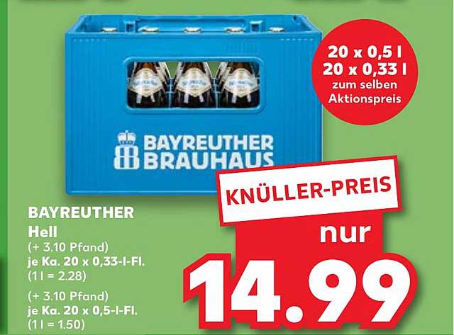 BAYREUTHER Hell – Knüller-Preis unter den Bierkästen!