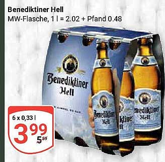 Benediktiner Hell - 6 x 0,33 l für nur 3,99 €