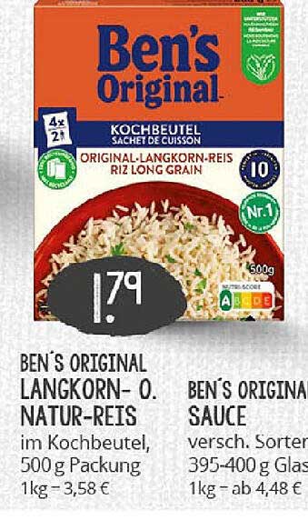Ben's Original Langkorn- und Natur-Reis im Kochbeutel, 500 g