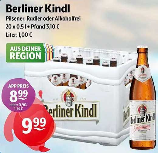 Berliner Kindl Pilsener, Radler oder Alkoholfrei – 20 x 0,5l