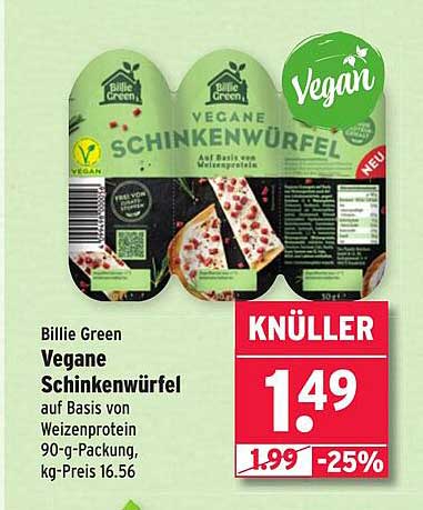 Billie Green Vegane Schinkenwürfel auf Basis von Weizenprotein