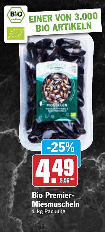 Bio Premier-Miesmuscheln 1 kg Packung