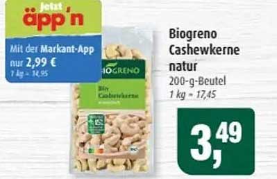 Biogreno Cashewkerne natur 200-g-Beutel