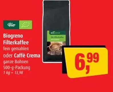 Biogreno Filterkaffee oder Caffè Crema – Angebote, die den Gaumen erfreuen