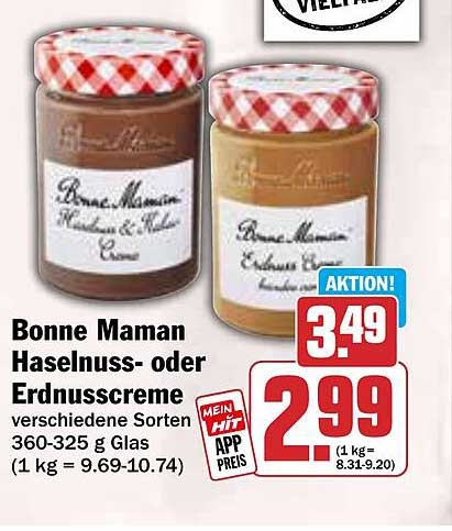 Bonne Maman Haselnuss- oder Erdnusscreme 360-325 g Glas