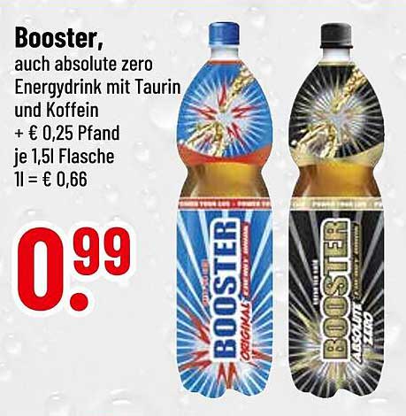 Booster, auch absolute zero Energydrink mit Taurin und Koffein