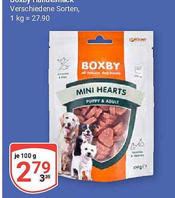 BOXBY Mini Hearts Hundenack Snacks - Verschiedene Sorten