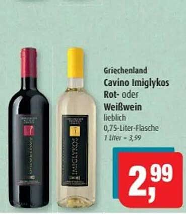 Cavino Imiglykos Rot- oder Weißwein lieblich 0,75-Liter-Flasche