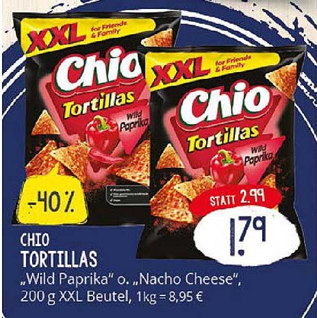 CHIO Tortillas "Wild Paprika" o. "Nacho Cheese", 200 g XXL Beutel