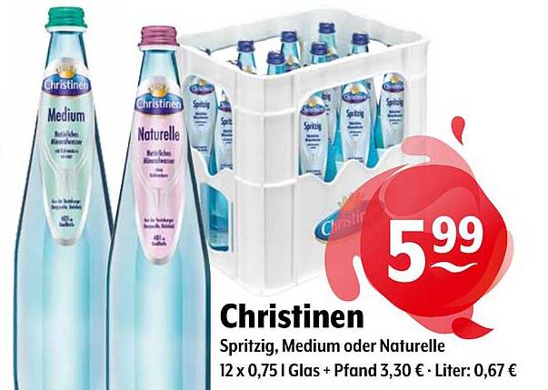 Christinen Spritzig, Medium oder Naturelle - 12 x 0,75 l Glas