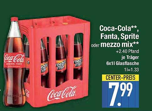 Coca-Cola**, Fanta, Sprite oder mezzo mix** im Sechser-Träger