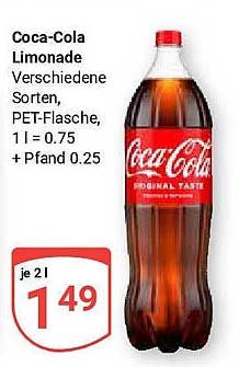 Coca-Cola Limonade Verschiedene Sorten, PET-Flasche 1 l = 0,75 + Pfand 0,25