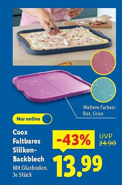 Coox Faltbares Silikon-Backblech mit Glasboden, Je Stück
