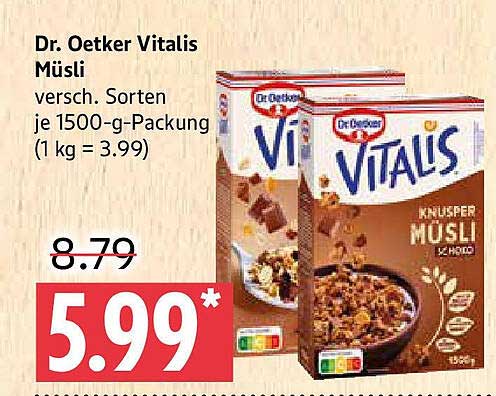 Dr. Oetker Vitalis Müsli – verschiedene Sorten 1500 g-Packung