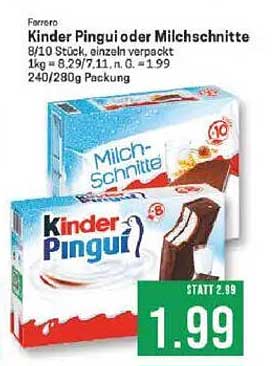Ferrero Kinder Pingui oder Milchschnitte 8/10 Stück, einzeln verpackt