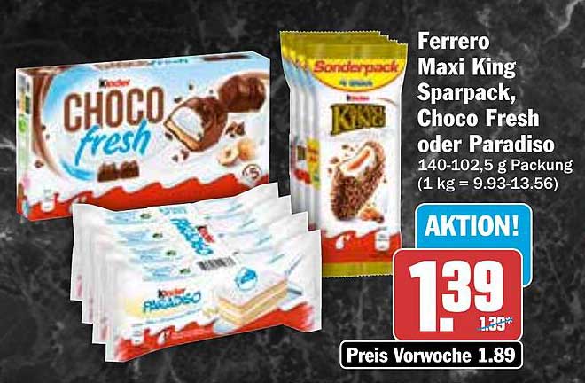 Ferrero Maxi King Sparpack, Choco Fresh oder Paradiso