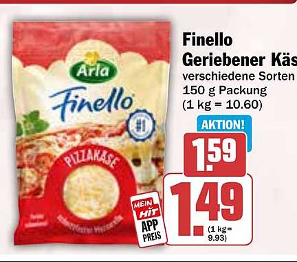 Finello Geriebener Käse 150 g Packung