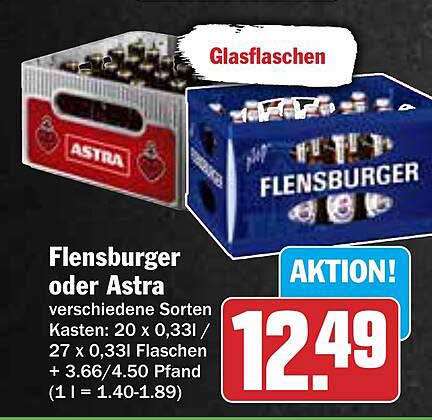 Flensburger oder Astra – Kasten 20 x 0,33 / 27 x 0,33l Flaschen