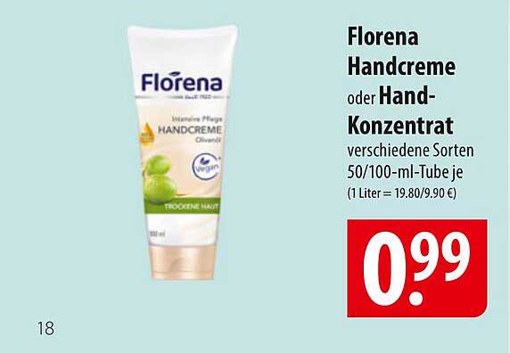 Florena Handcreme oder Hand-Konzentrat verschiedene Sorten 50/100-ml-Tube je