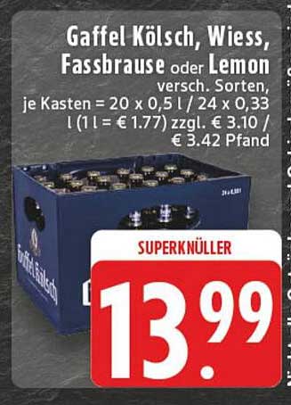 Gaffel Kölsch, Wiess, Fassbrause oder Lemon – 24er Kasten