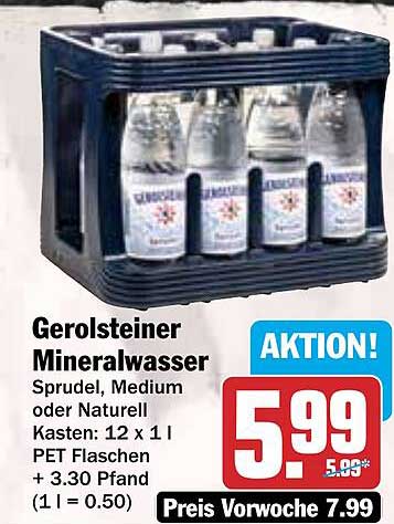 Gerolsteiner Mineralwasser Sprudel, Medium oder Naturell Kasten 12 x 1 L PET Flaschen
