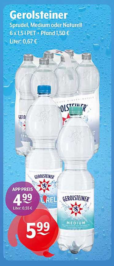 Gerolsteiner Sprudel, Medium oder Naturell 6 x 1,5 l PET