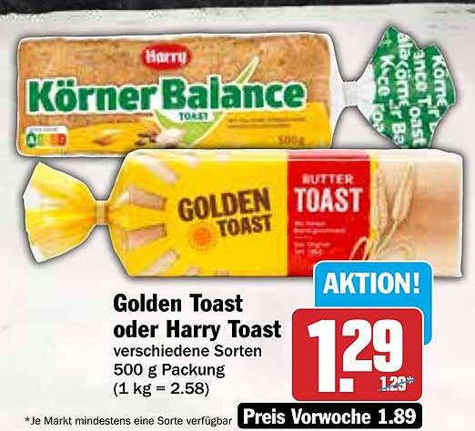 Golden Toast oder Harry Toast 500 g Packung - Jetzt zum Sonderpreis!
