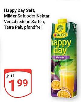 Happy Day Saft, Milder Saft oder Nektar - Verschiedene Sorten, Tetra Pak, pfandfrei