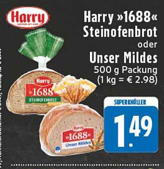 Harry »1688« Steinofenbrot oder Unser Mildes 500 g Packung