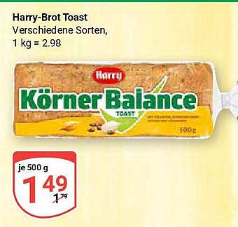 Harry-Brot Toast Körner Balance 500 g für nur 1,49 €