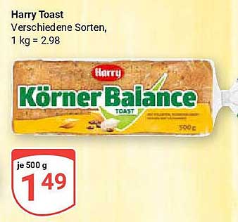 Harry Toast Körner Balance, 500 g für nur 1,49 €