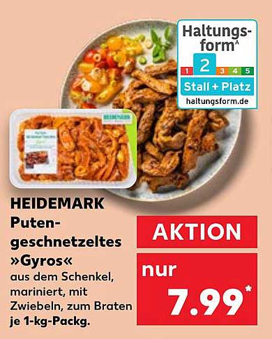 HEIDEMARK Putengeschnetzeltes »Gyros« aus dem Schenkel, mariniert, mit Zwiebeln, zum Braten je 1-kg-Packg.