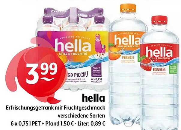 hella Erfrischungsgetränk mit Fruchtgeschmack, 6 x 0,75 l