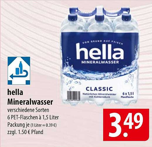 hella Mineralwasser 6 PET-Flaschen à 1,5 Liter