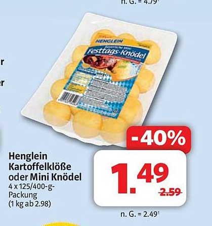 Henglein Kartoffelklöße oder Mini Knödel – 4 x 125/400-g-Packung