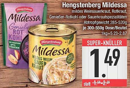 Hengstenberg Mildessa mildes Weinsauerkraut, Rotkraut, Genießer-Rotkohl oder Sauerkrautspezialitäten