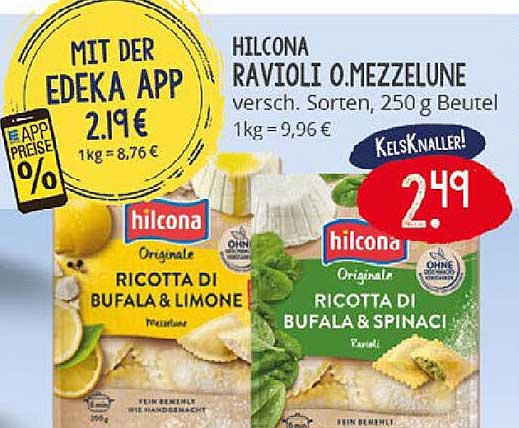 HILCONA Ravioli o. Mezzelune - verschiedene Sorten, 250 g Beutel