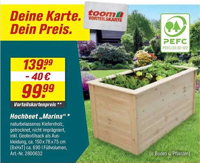 Hochbeet „Marina“ aus naturbelassenem Kiefernholz