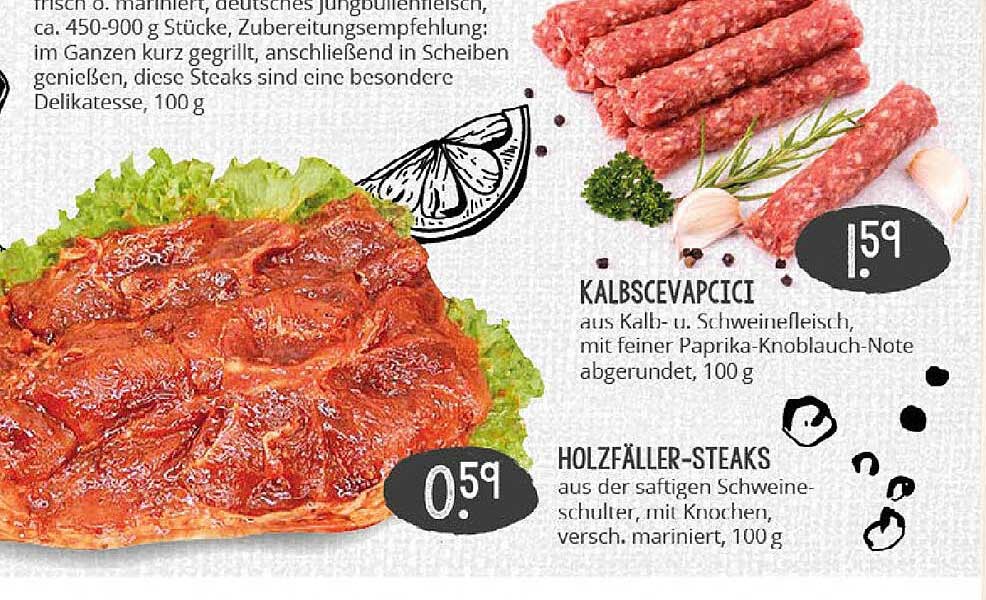 Holzfäller-Steaks aus der saftigen Schweineschulter, mit Knochen, verschieden mariniert, 100 g