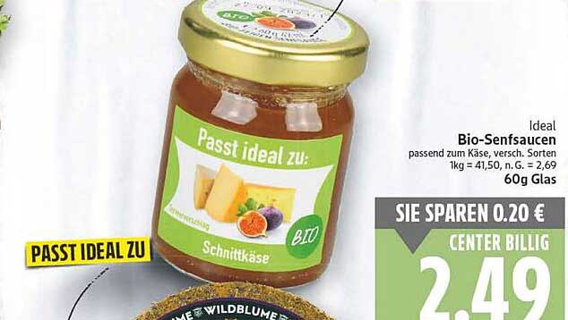 Ideal Bio-Senfsaucen passend zum Käse, 60g Glas