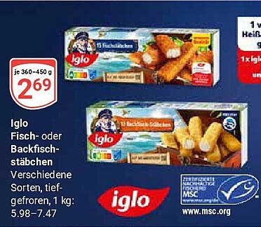 Iglo Fisch- oder Backfischstäbchen, verschiedene Sorten, tiefgefroren
