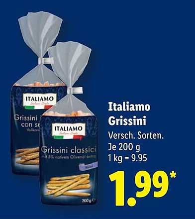 Italiamo Grissini Versch. Sorten 200 g für nur 1,99 €