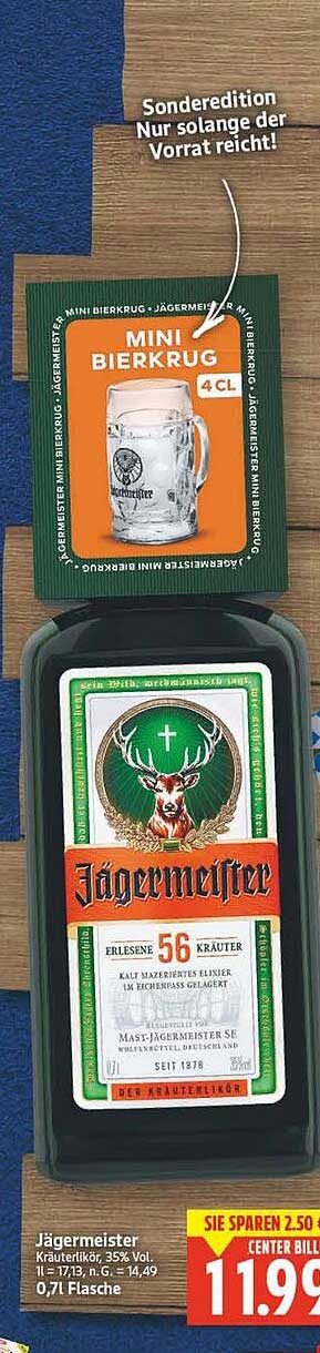 Jägermeister Kräuterlikör 0,7l mit Mini Bierkrug