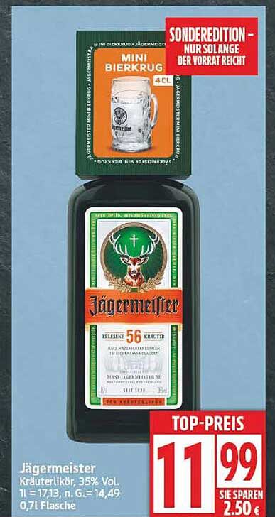 Jägermeister Kräuterlikör 0,7l mit Mini Bierkrug