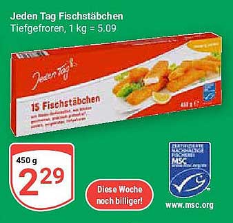 Jeden Tag Fischstäbchen, tiefgefroren, 450 g